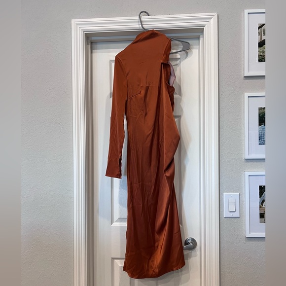 Rust One Sleeve Silk Dress - Picture 1 of 3